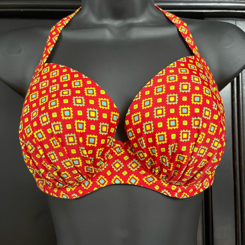 Red Geometric Halter Bikini Top - Women's Swim